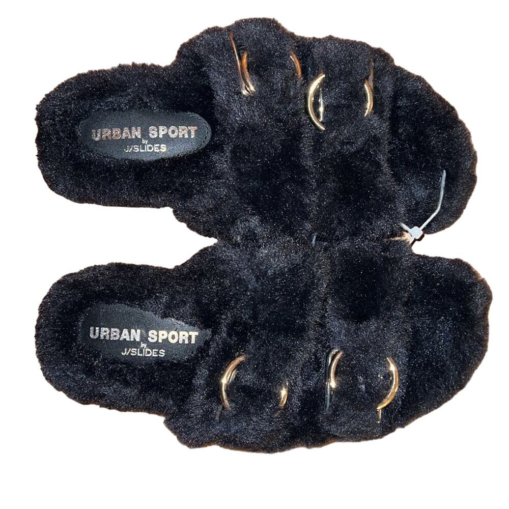 URBAN SPORT by J/Slides Bree Babee Faux Fur Slides Slippers Black Size 7 NWOT - Picture 2 of 5
